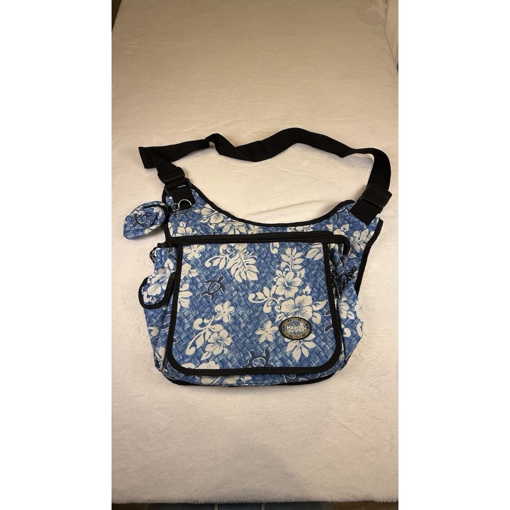 Hawaii Spirit Hawaiian Floral Messenger Shoulder Bag Blue Multi Pocket Tote